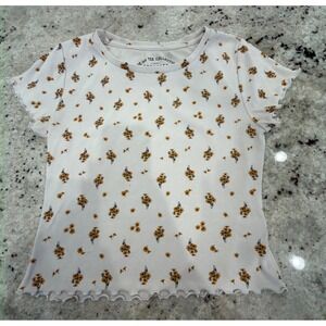 Aeropostale Floral Ribbed Baby Tee Lettuce Hem Size L